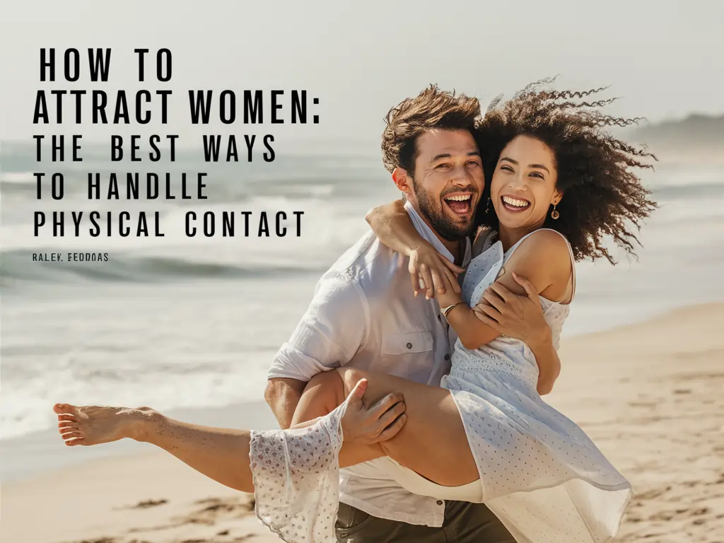 Generate a real life couple with text on it 'How to Attract Women: The Best Ways to Handle Physical Contact' and image should relate with text context...