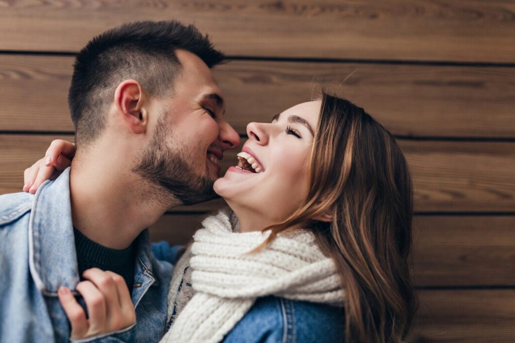 Loving couples hugging and smiling 