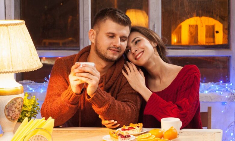 Couple dining at table